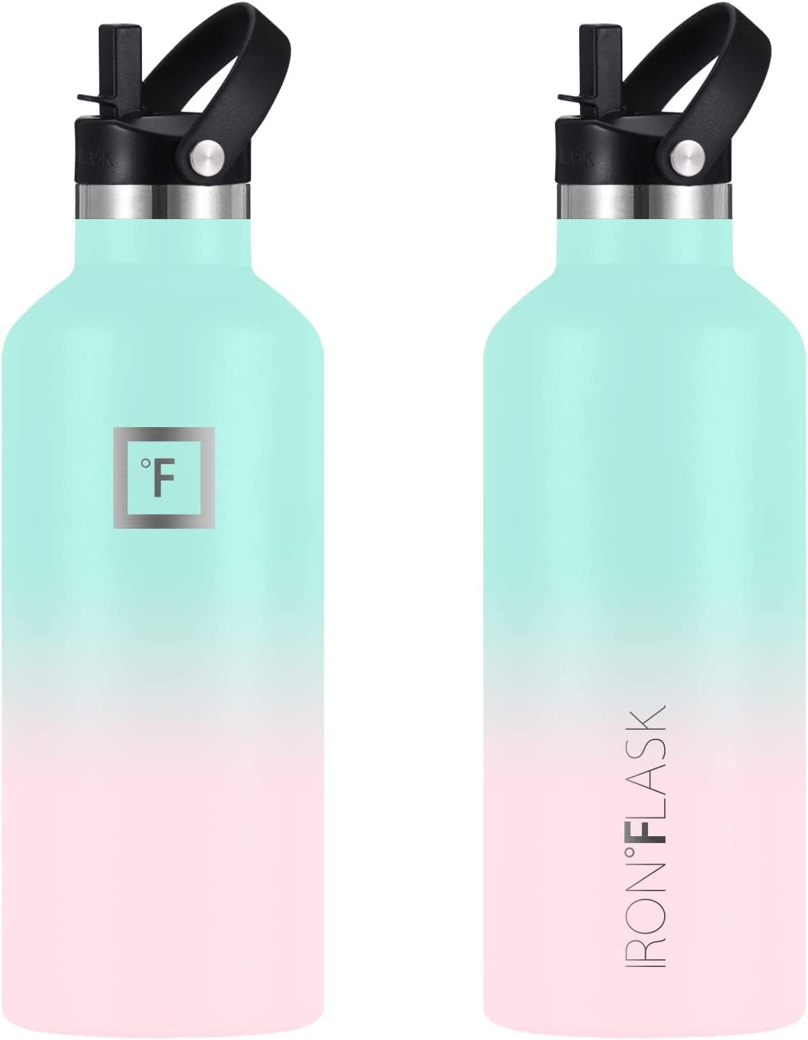 IRON °FLASK Camping & Hiking Hydration Canteens - 3 Lids (Narrow Straw Lid) Leak Proof Vacuum Insulated Stainless Steel - Hot & Cold Double Walled Sports Water Bottle - Bubble Gum, 32 Oz