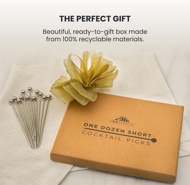 A Bar Above Stainless Steel Cocktail Picks, 8 Inch Reusable Stir Sticks for Drinks and Appetizers, Durable Garnish Skewers for Cocktails, Fruit, Shrimp, Olives, and Professional Bar Presentations