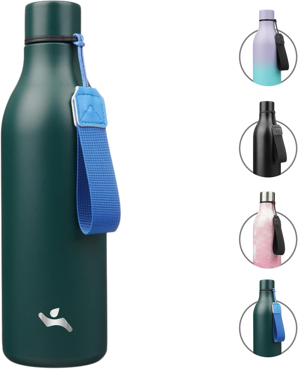 Insulated Water Bottle with Strap,25 oz Double Wall Stainless Steel Vacuum Bottles Metal Water Flask,Army green