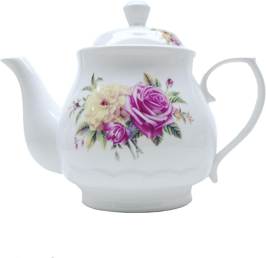 European Style Porcelain Teapot, Coffee Tea Water Pot Vintage Ceramic Kettle (42oz)