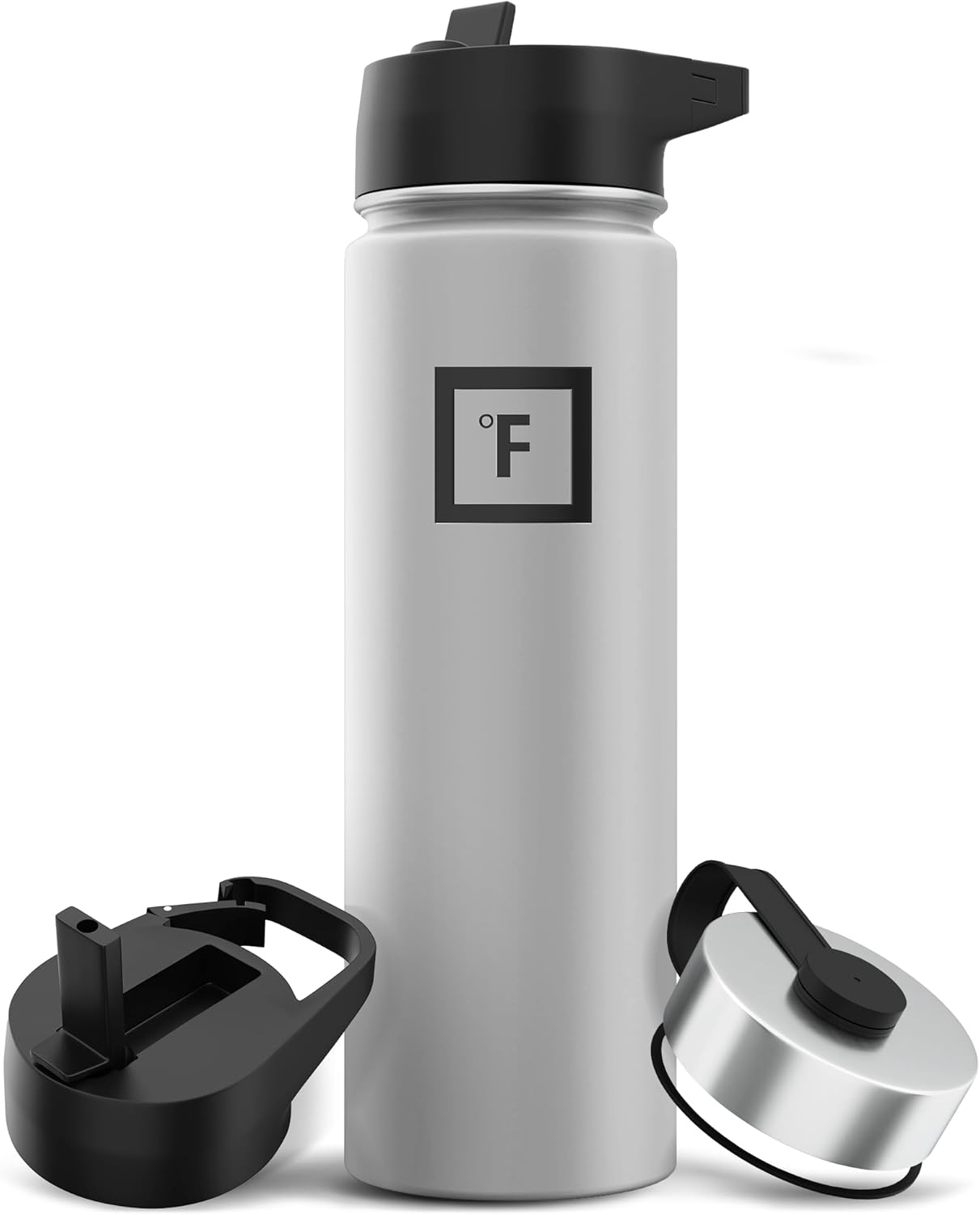 IRON °FLASK Camping & Hiking Hydration Flask with 3 Lids - Stainless Steel, Double Walled & Vacuum Insulated Water Bottle - Leak Proof & BPA Free (Graphite, Straw - 22 oz)