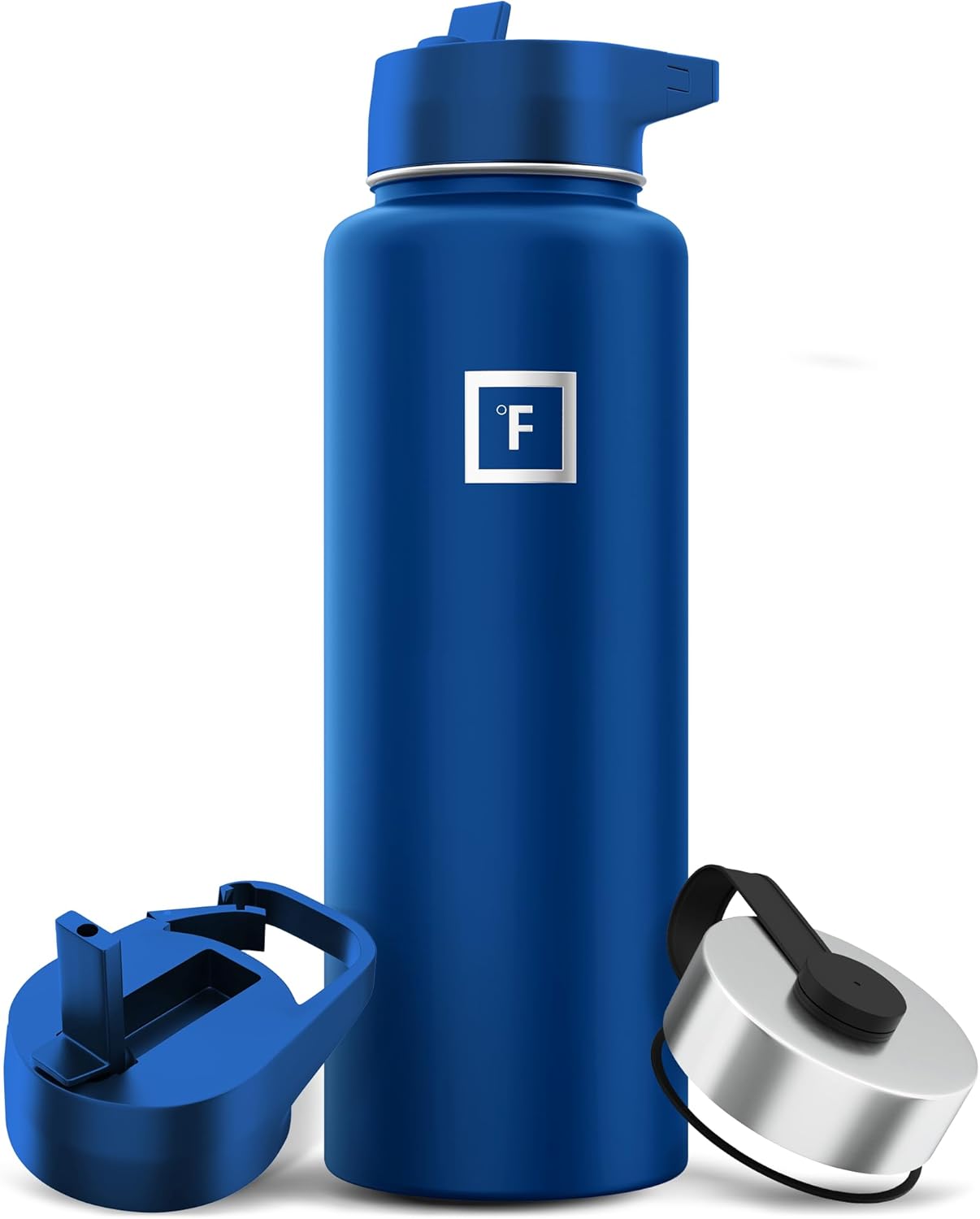 IRON °FLASK Camping & Hiking Hydration Flask with 3 Lids - Stainless Steel, Double Walled & Vacuum Insulated Water Bottle - Leak Proof & BPA Free (Cobalt, Straw - 40 oz)