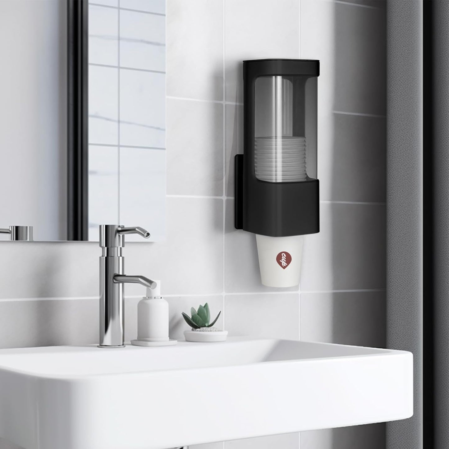 Cup Dispenser, Wall Mounted Water Cooler Cup Dispenser for 3oz-5oz Disposable Cups, Bathroom Cup Holder, Plastic Paper Cup Dispenser with Adhesive/Screw Mount for Office, Hospital, Bathroom