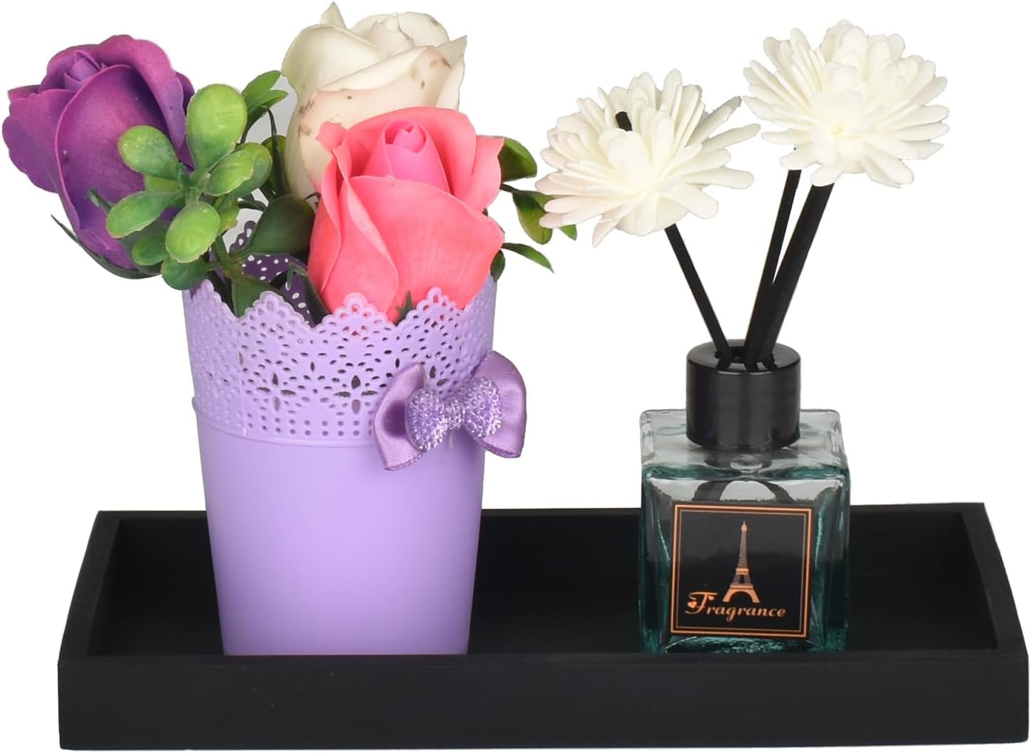 DNC 2PC 7.9" Small Bathroom Vanity Tray for Counter, Silicone Kitchen Sink Soap Tray for Countertop Dish Holder Dispenser Toilet Tank Desk Organizer Black