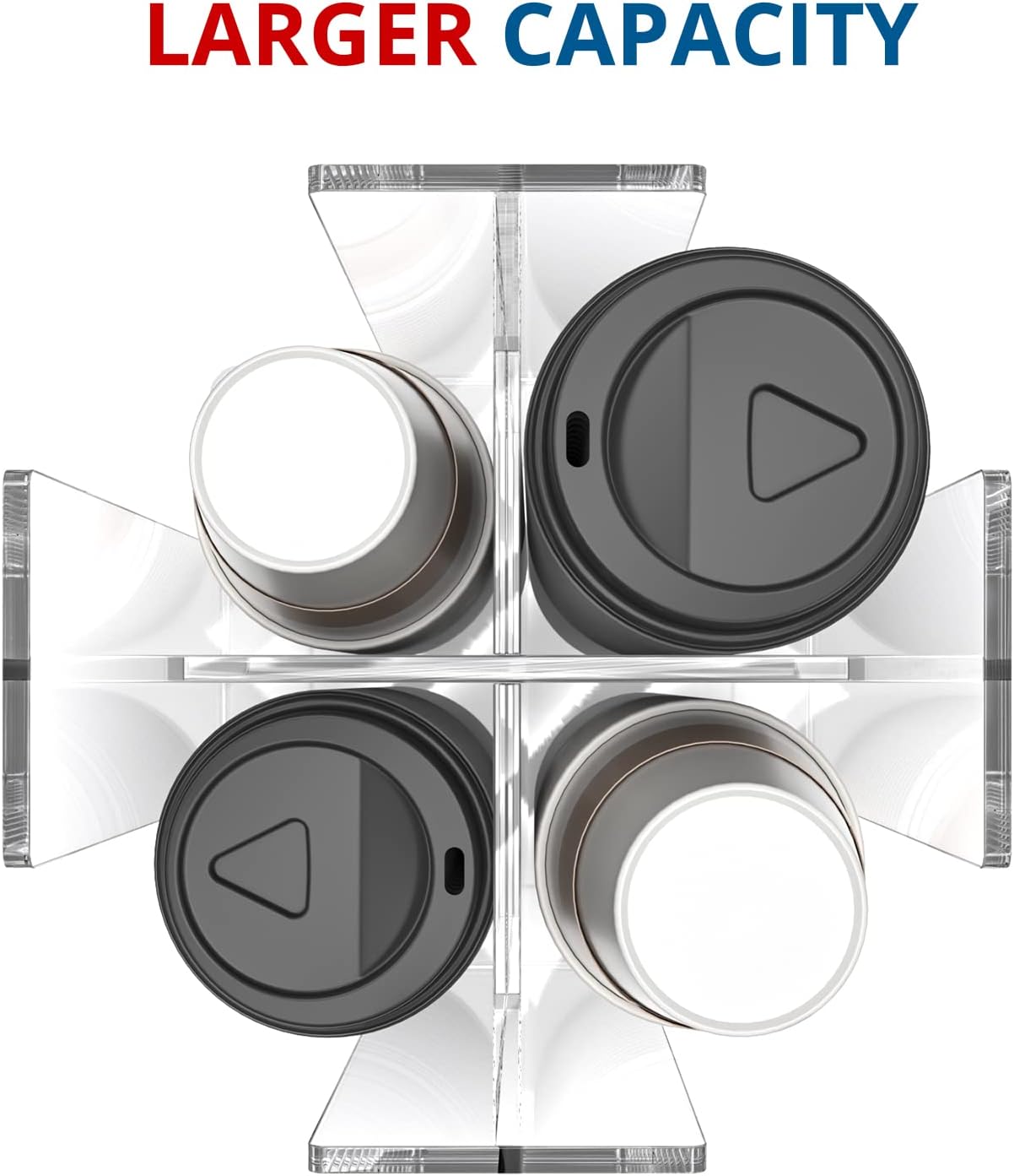 Cup and Lid Holder, 4 Compartment, Square | Rotating Coffee Cup Dispenser Lid Carousel for Restaurant, Buffet, Coffee Station, Bar, Countertop, Clear Acrylic