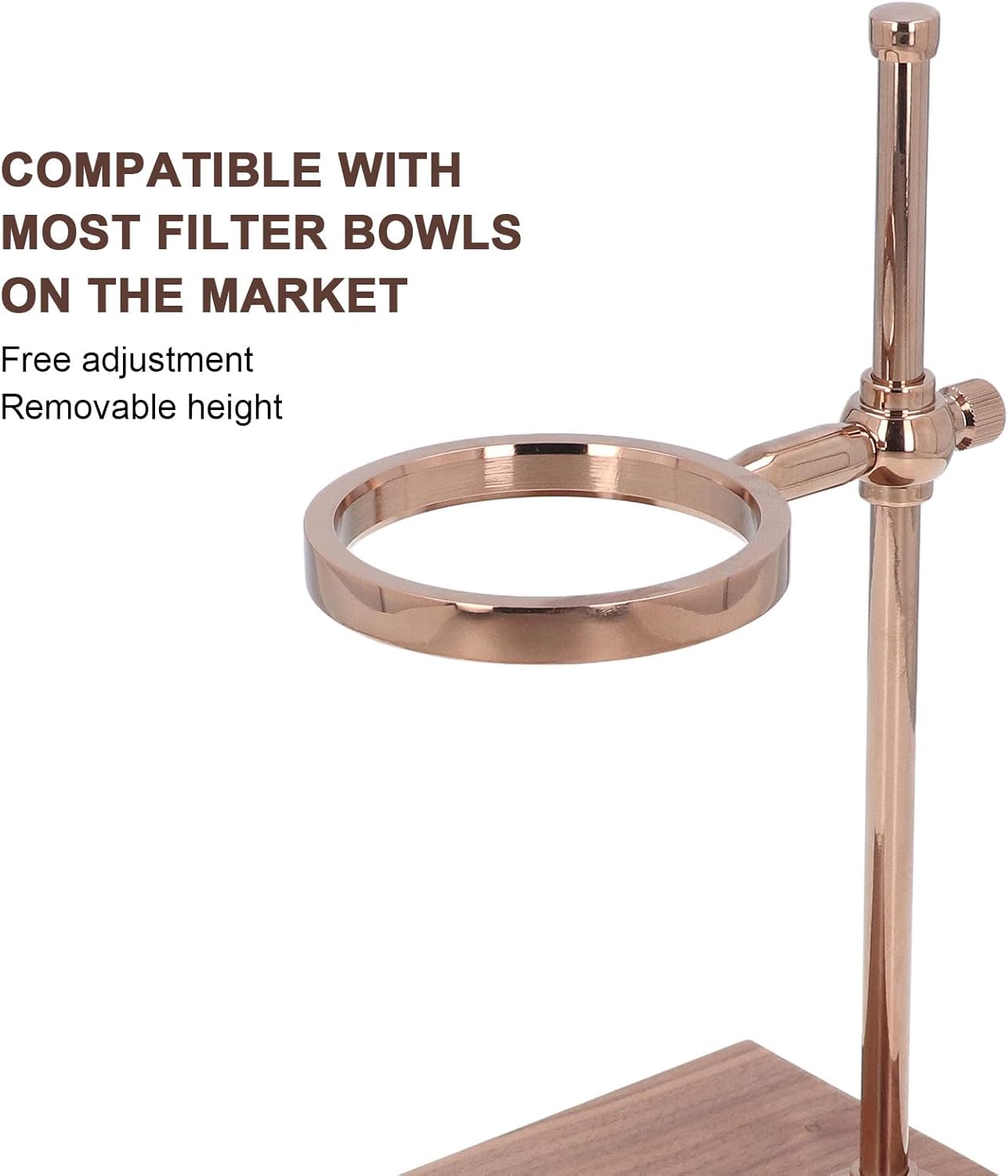 Topyond Pour Over Coffee Dripper Station Stand, Adjustable Stand Wooden Base for Cone Glass Coffee Carafe, Restaurant Filter Holder for Café, Rose Gold