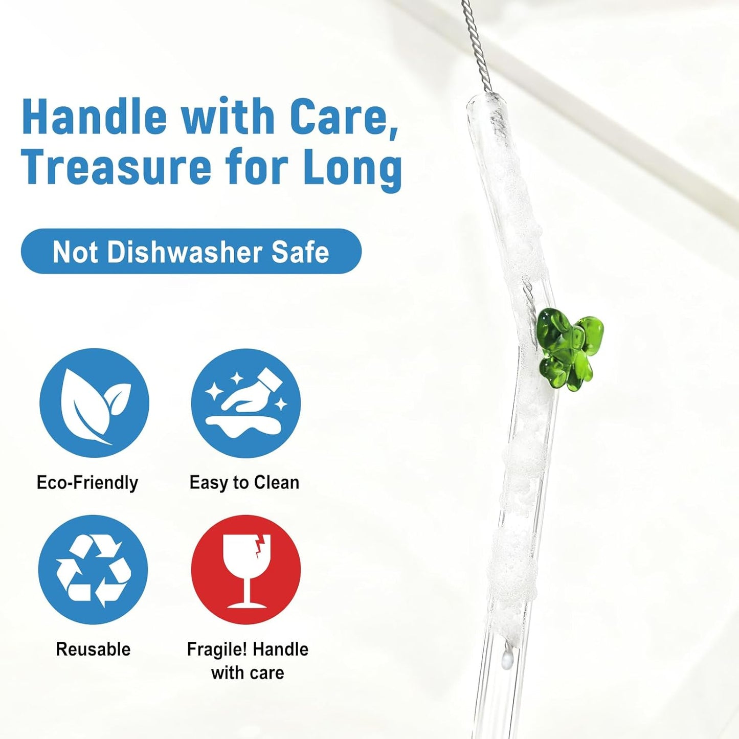 Cute Glass Straws with Charms, Purple Bow Glass Straws Bent, 8mm x 9 Inch Borosilicate Reusable Drinking Straws Clear, Decorative Fun Design for Party Cocktails and Adults, 8 Pack with Case & 2 Brush