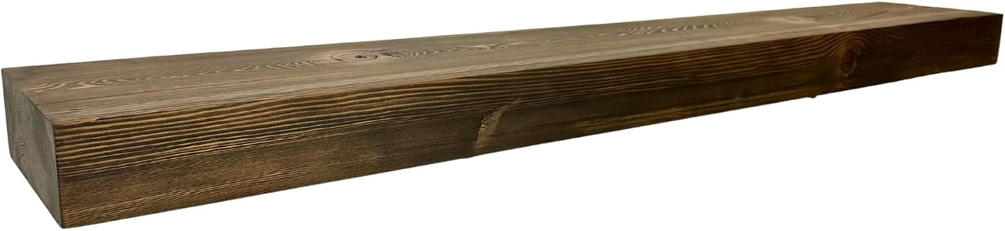 Modern Timber Craft Reclaimed Wood Fireplace Mantel Shelf | Solid Rustic American Barnwood with Steel Floating Shelf Brackets | 2.75" Thickness | 96" L x 8" D, Jacobean, Planed and Sanded