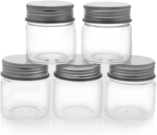 Juvale Mini Glass Spice Jars with Lids - 1.7 oz, Clear Art Deco, 5-Pack - Glass Craft Jars with Lids for Spices, Jams & Crafts