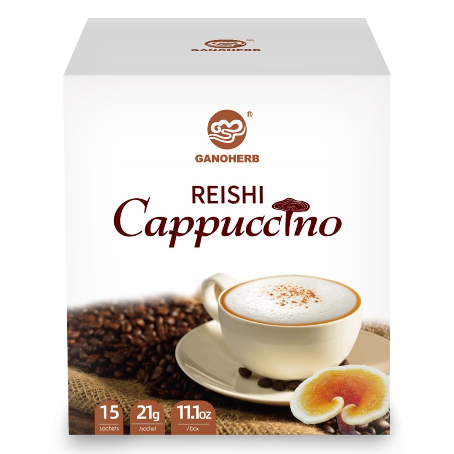 Mushroom Coffee Alternative Cappuccino Mix, Instant Superfood Coffee Drink with Reishi Mushroom Extract for Stress Relief, Immune Support, Smooth and Tasty, 11.1oz, 15 Count