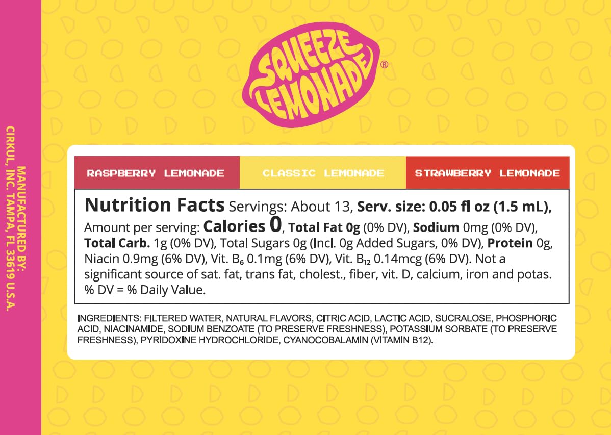 Cirkul Squeeze Lemonade Flavor Cartridge Variety Pack with B Vitamins, 6-Pack (2 Classic, 2 Strawberry, 2 Raspberry), No Sugar, Zero Calorie Drink Mix