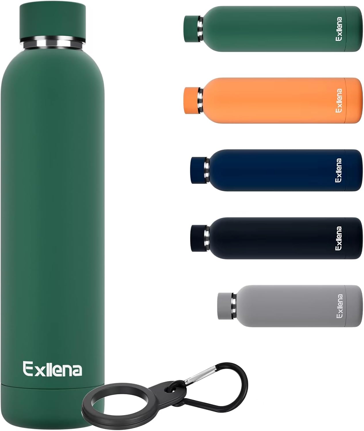 Slim Insulated Water Bottles for Travel 25oz with Clip, Double Wall Vacuum Stainless Steel Water Bottle Keeps Drinks Cold 24 Hrs/Hot 12 Hrs, 100% Leakproof, BPA Free(Emerald Green)