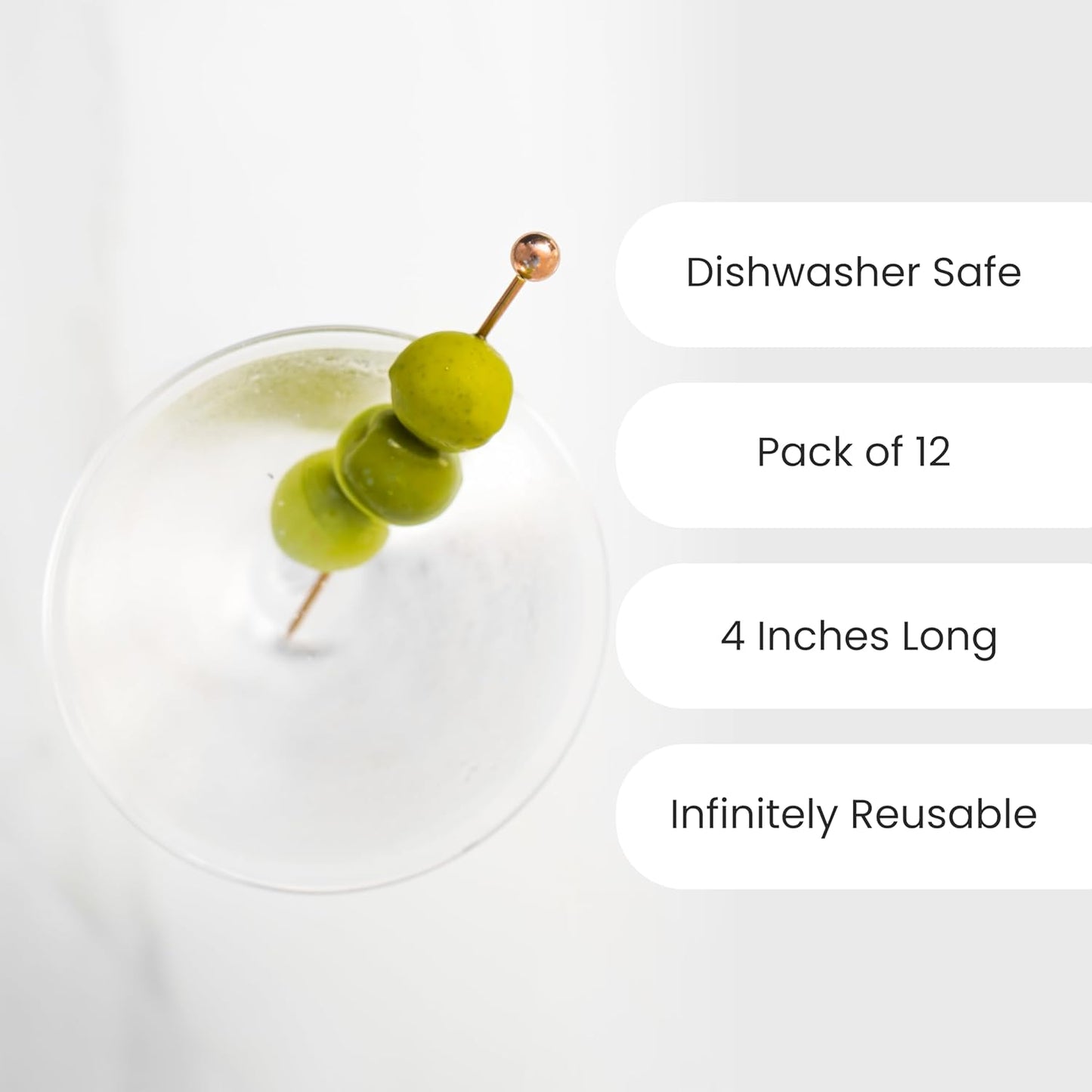 A Bar Above Short Black Cocktail Picks, Metal Stir Sticks Drink Garnish, Bloody Mary Skewers, Shrimp Cocktail, and More, Cocktail Toothpicks for Appetizers, 12 Cocktails Sticks for Drinks