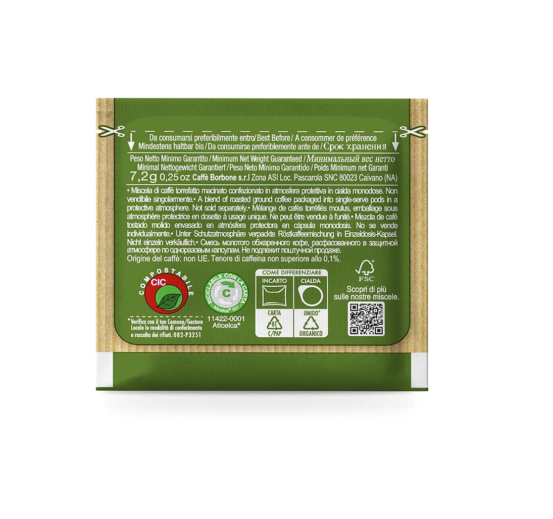 Caffè Borbone Espresso Paper Pods, Green Blend, Decaffeinated, Medium Roast ESE Pods, Authentic Italian Espresso - 50 Count