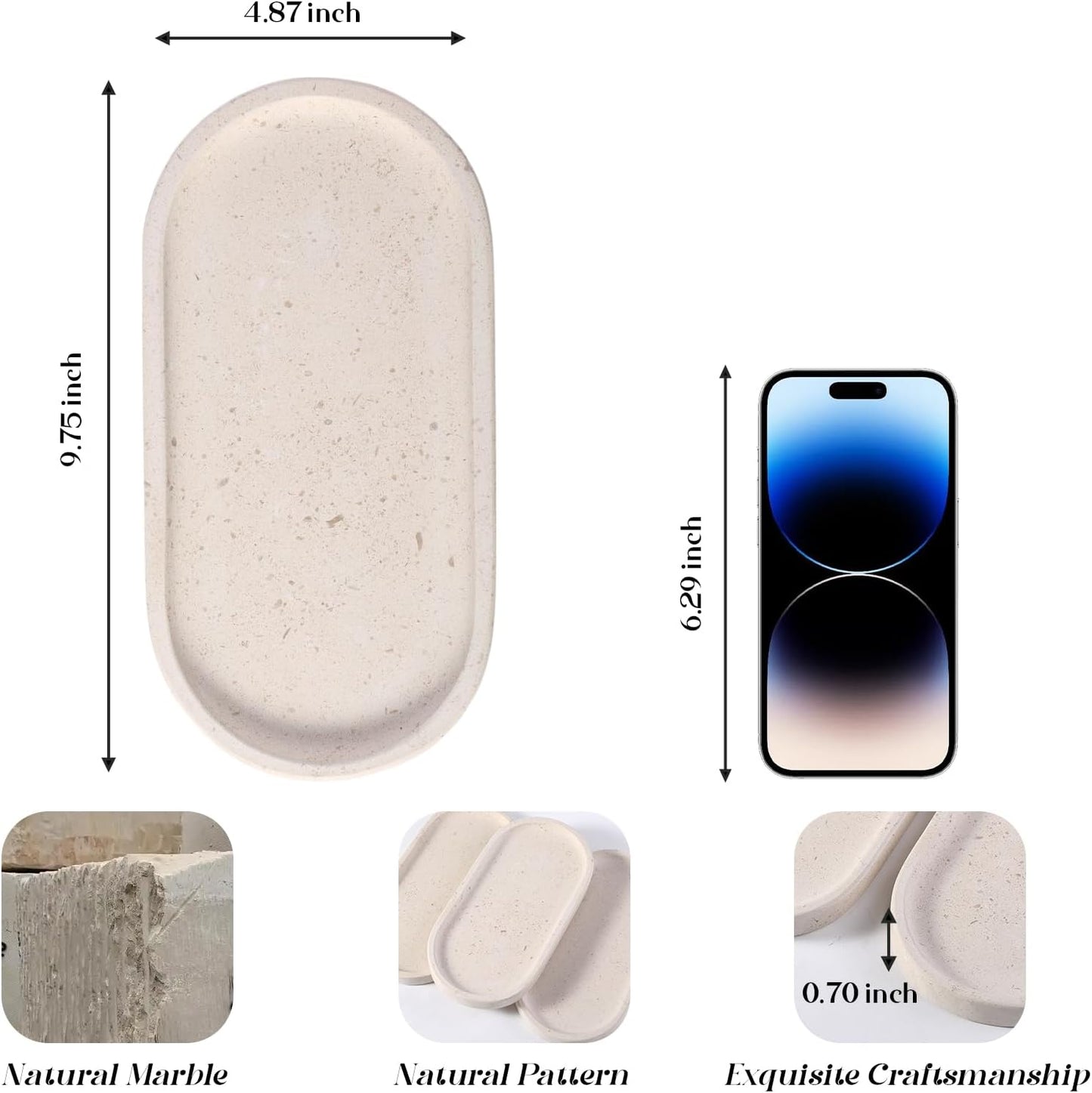 Koville Natural Marble Tray for Bathroom, Vanity Decorative Marble Trays for Countertop Organizer, Catchall Trays for Perfume, Candles, Jewelry, Stone Tray for Decor(Moca Crema Yellow)