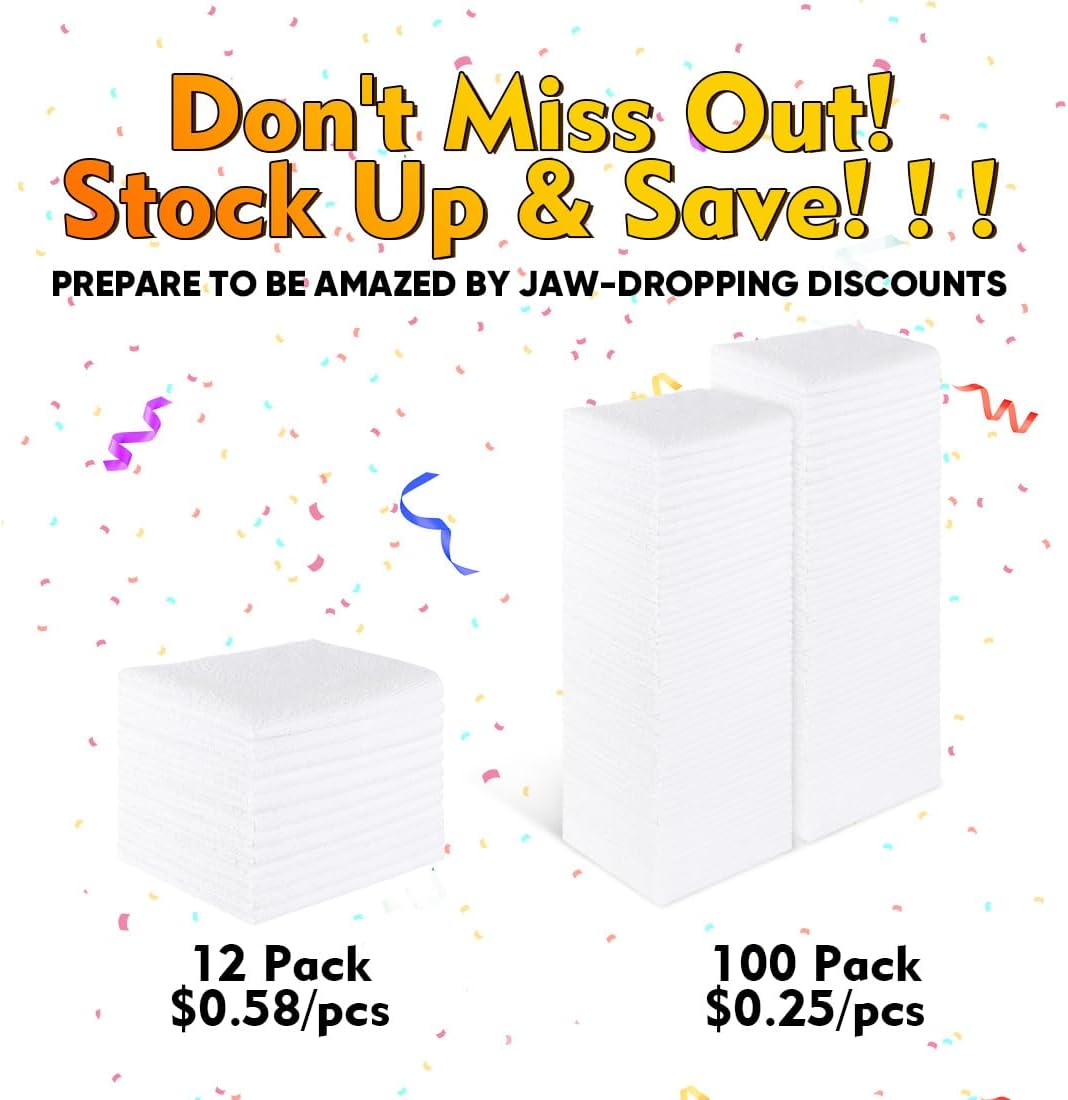 HOMEXCEL White Shop Towels 100 Pack, Reusable Microfiber Towels for Cars, Bulk Multipurpose Microfiber Cleaning Cloths, Lint Free Cleaning Rags for Car, House and Kitchen, 11.5 x 11.5 inch