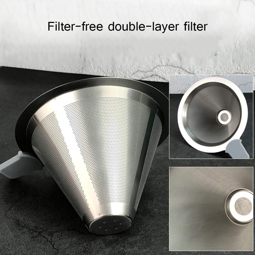 Pour Over Coffee Maker, Adjustable Pour Over Coffee Stand with Double Filter, Freestanding Drip Cone Brewer and Stand, Make Coffee Directly into Mug, Cup or Thermos, 1pcs, Stainless Steel