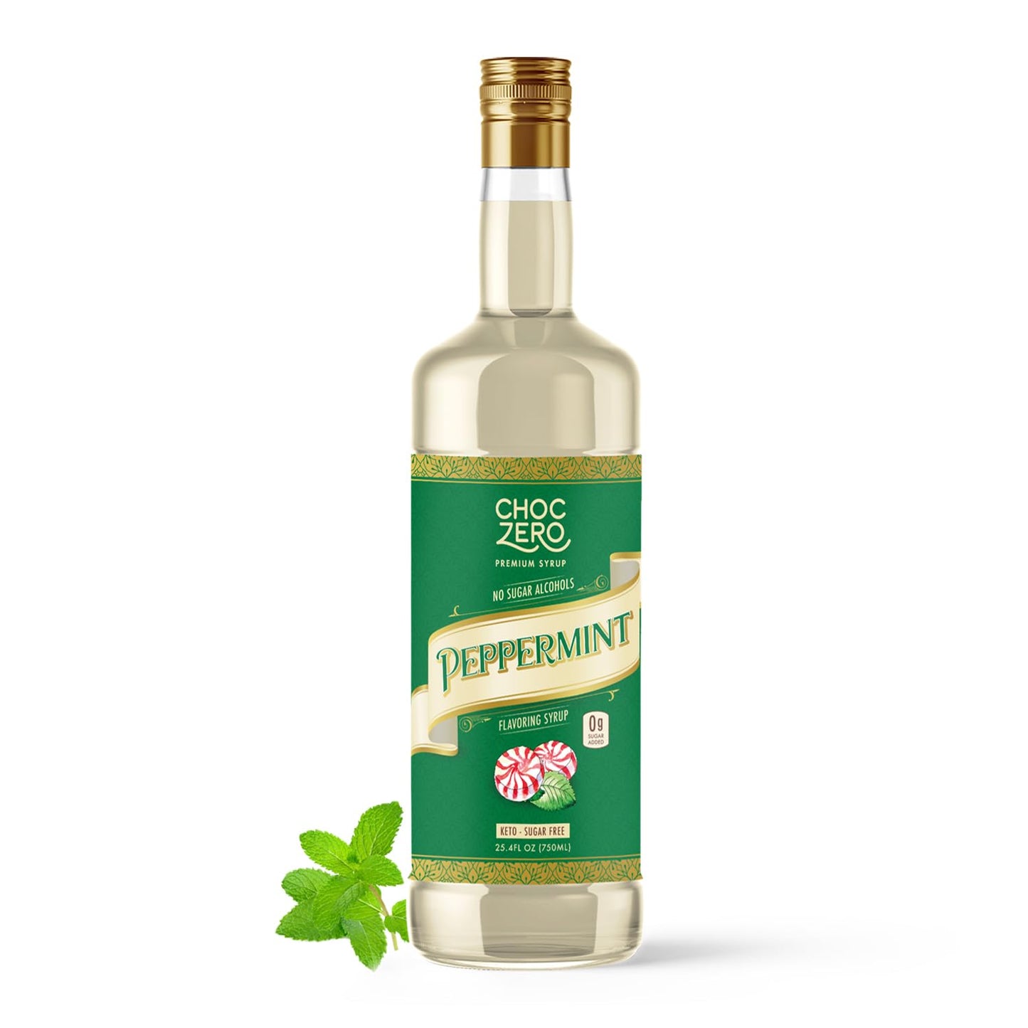 ChocZero Sugar Free Peppermint Syrup for Coffee - Keto Flavoring Syrups - Low Calorie Simple Syrup for Flavored Drinks – 25.4 Fluid Ounces