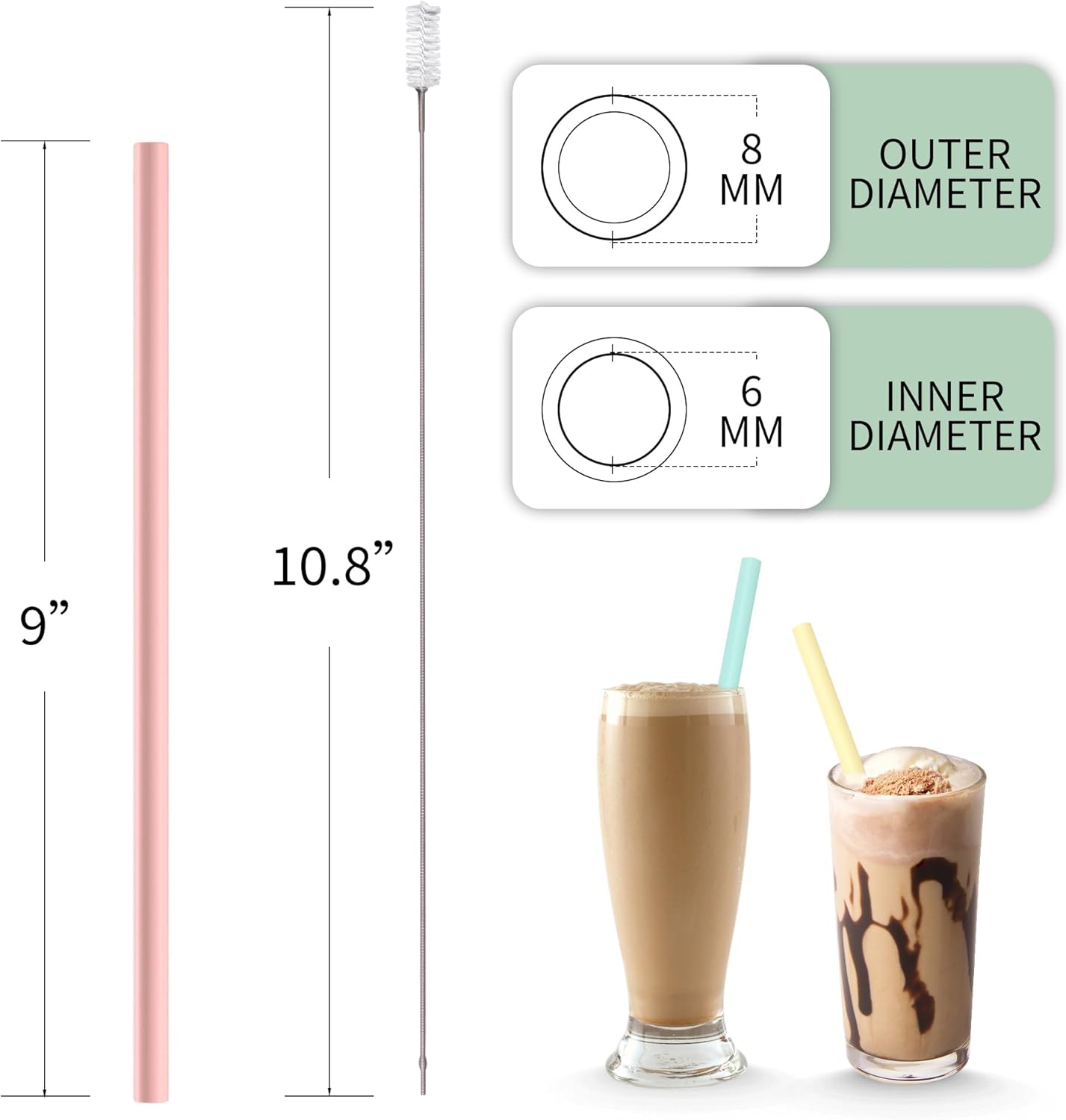 Reusable Straw with Case - Dishwasher Safe ECO-Friendly BPA Free Travel Straws with Case, 9 Inch Extra Long,Flexible Silicone Smoothie Straws with Cleaning Brush (Multicolor)