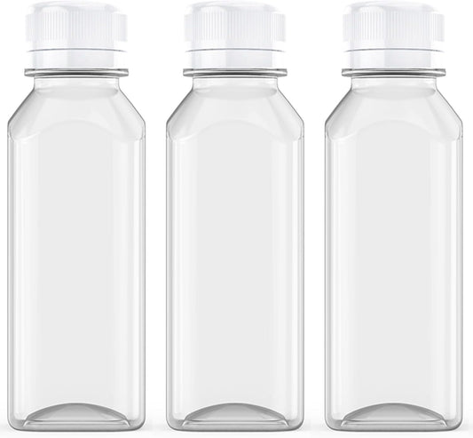 Axe Sickle 8 Pcs 8 Ounce Juice Bottles Plastic Milk Bottles Bulk Beverage Containers with Tamper Evident Caps Lids White for Milk, Juice, Drinks and Other Beverage Containers