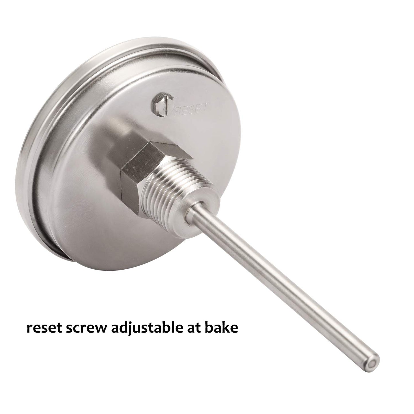 MEASUREMAN Fully Stainless Steel Pot, Kettle, Brewing Bimetal Thermometer, 3" Dial, 4" Stem, 0-250 deg F/-20-120 deg C, -1% Accuracy, Adjustable, 1/2" NPT Back Mount