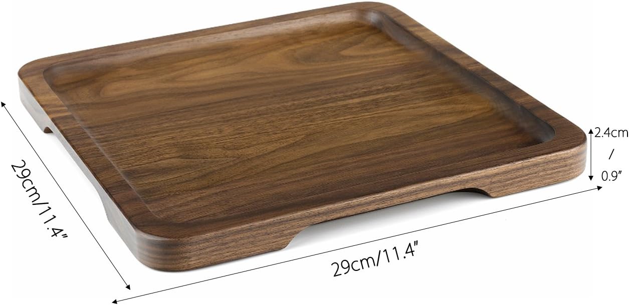 Rustic Walnut Wooden Tray Solid Wood Serving Tray Square Rectangle Platter Tea Tray Coffee Table Tray (Large Square with Grooves（11x11x1inch）)