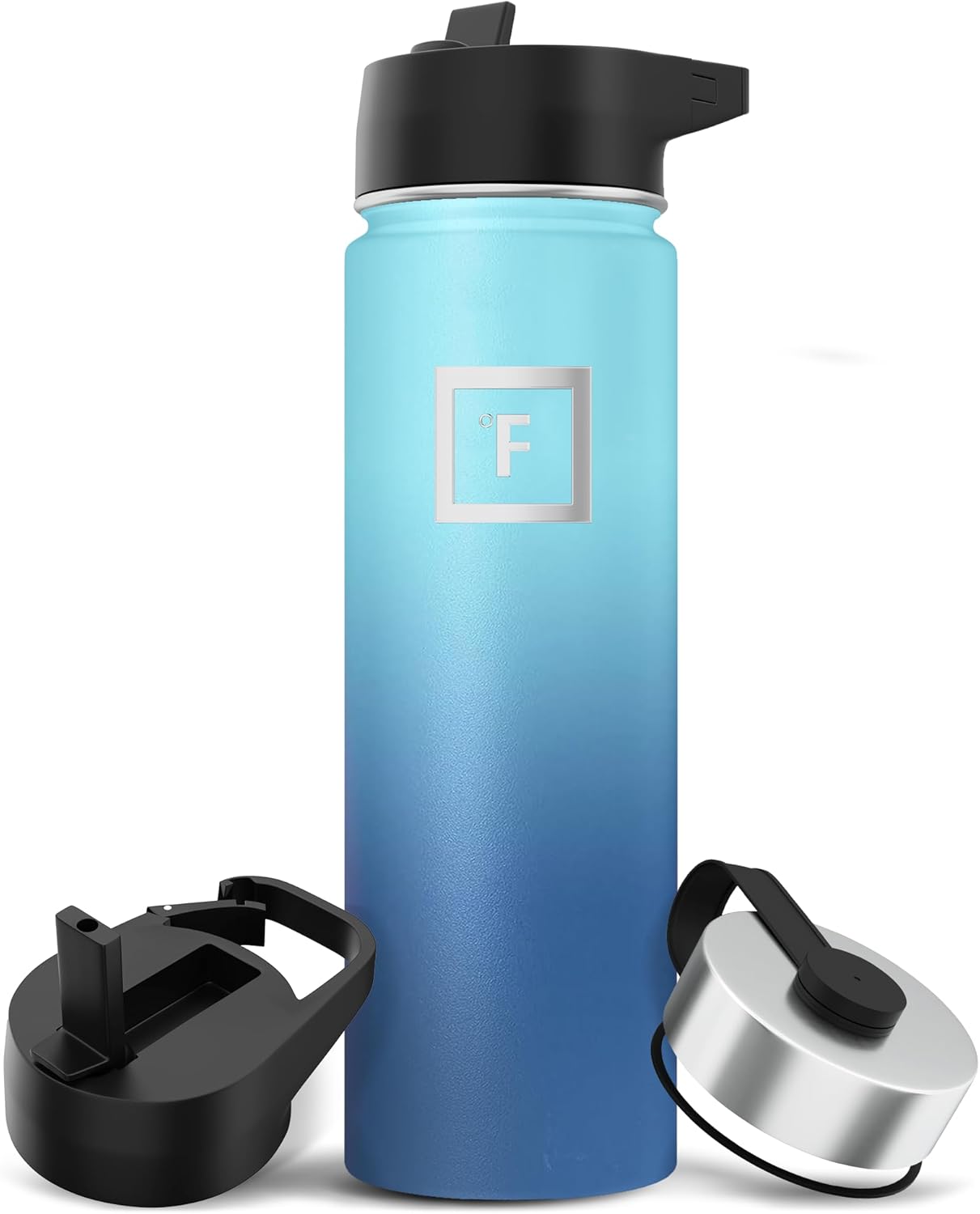 IRON °FLASK Camping & Hiking Hydration Flask with 3 Lids - Stainless Steel, Double Walled & Vacuum Insulated Water Bottle - Leak Proof & BPA Free (Blue Waves, Straw - 22 oz)