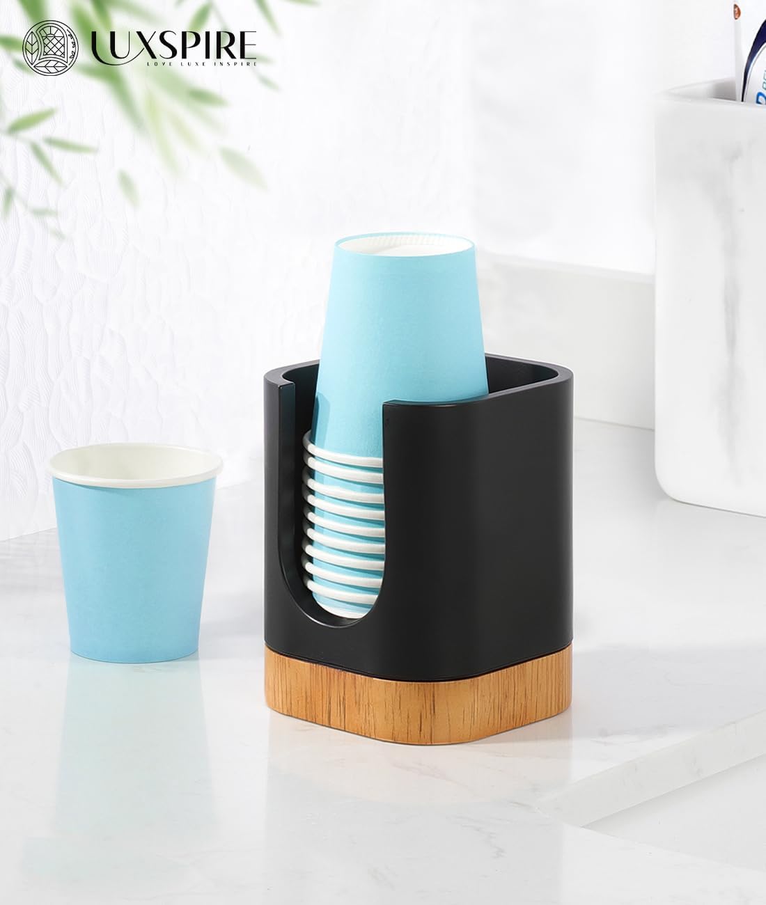 Luxspire Bathroom Cup Dispenser, Dixie Cup Holder 3-5oz, Disposable Paper Cup Holder for Bathroom, Cotton Pad Container, Guest Bathroom Essentials, Matte Black