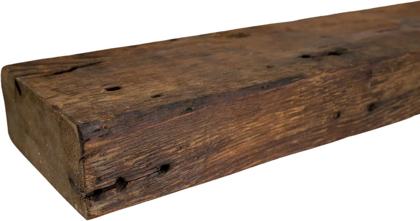 Modern Timber Craft Reclaimed Wood Fireplace Mantel Shelf | Solid Rustic American Barnwood with Floating Shelf Brackets | 2.75" Thickness | 48" L x 8" D, Rustic Original - Oiled