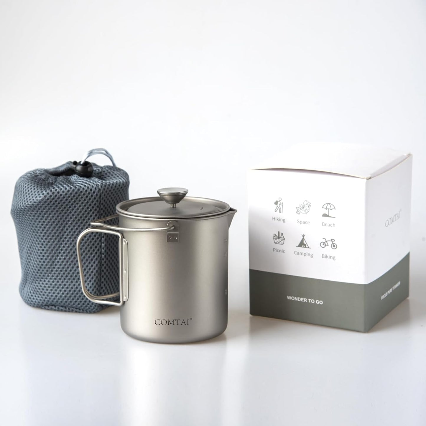 Titanium French Press Pot 750mL/25 fl oz Coffee Maker Camping with Lid and Filter Titanium French Press Cup Backpacking for Outdoor Hiking Camp