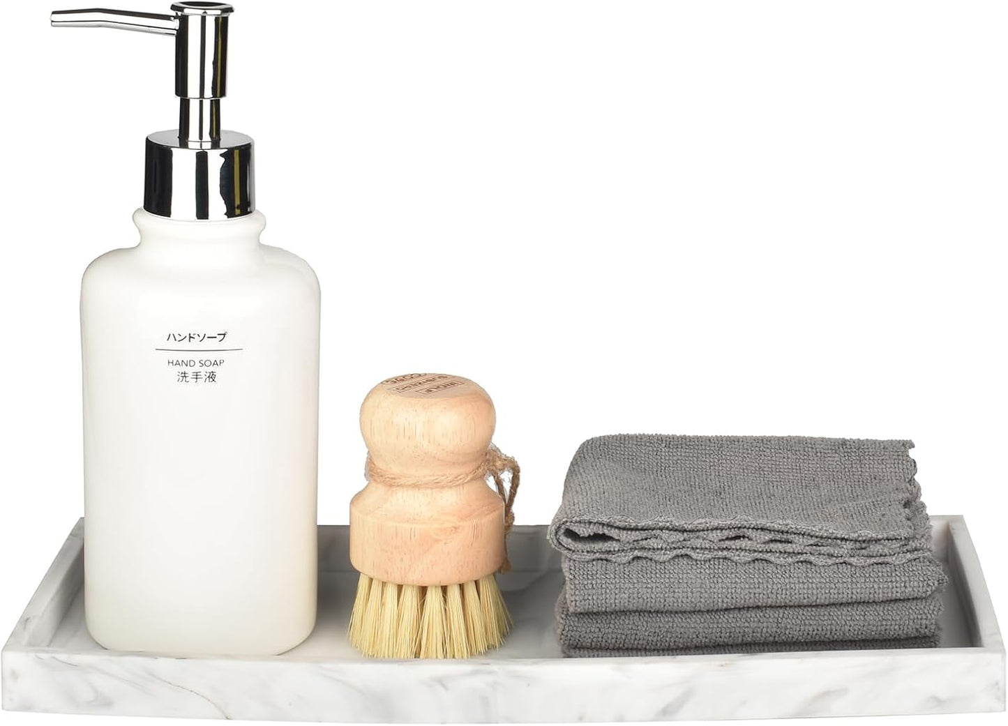 DNC Silicone Bathroom Tray for Counter, 2PC 11.8" Vanity Tray for Countertop, Kitchen Sink Soap Tray for Dish Holder Dispenser Toilet Tank Desk Organizer Marble White