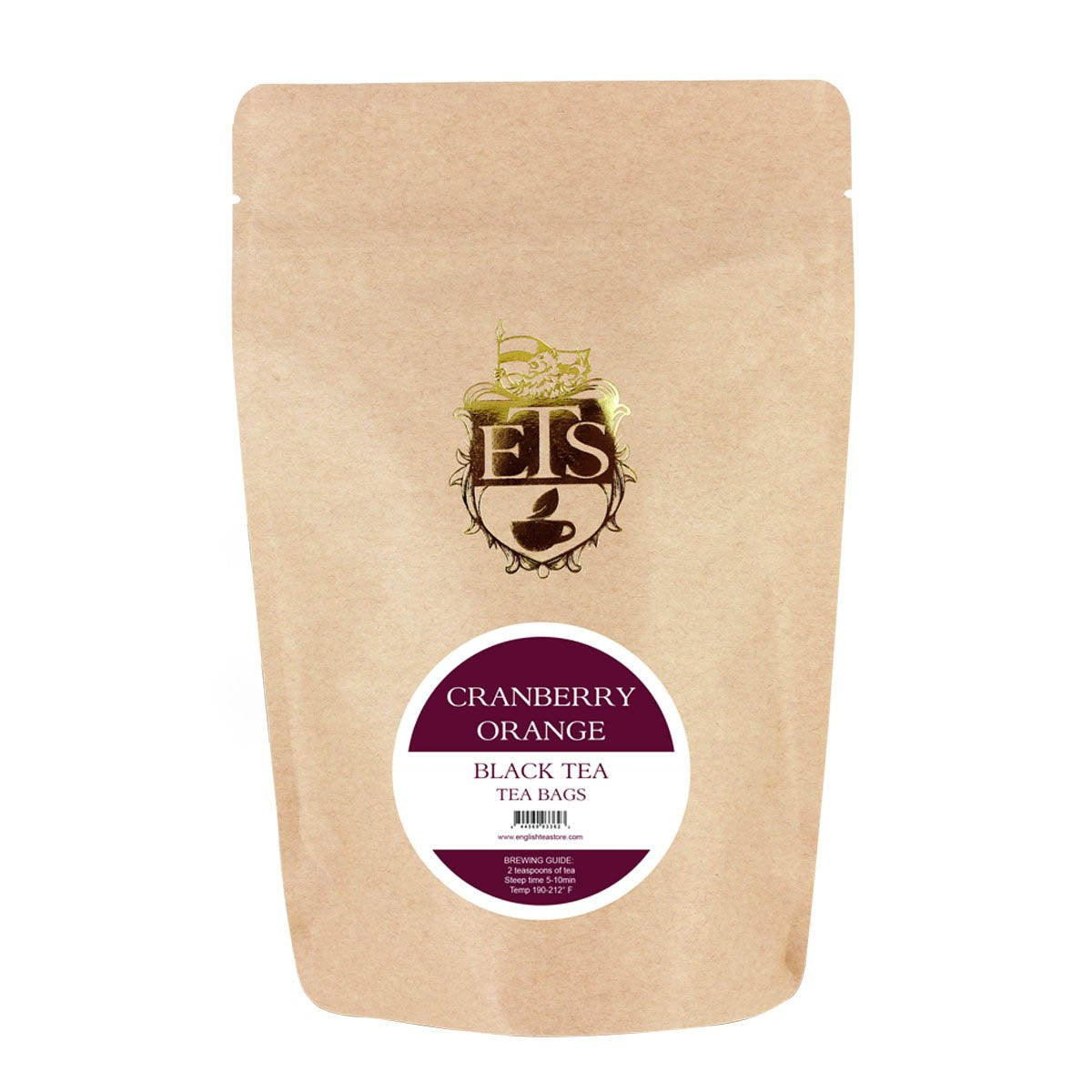 English Tea Store - Cranberry Orange Flavored Black Tea | Tart Cranberry & Sweet Citrus Blend | Natural Fruit Infused | Small Batch Crafted | 25 Teabags Pouch | No Strings or Tags