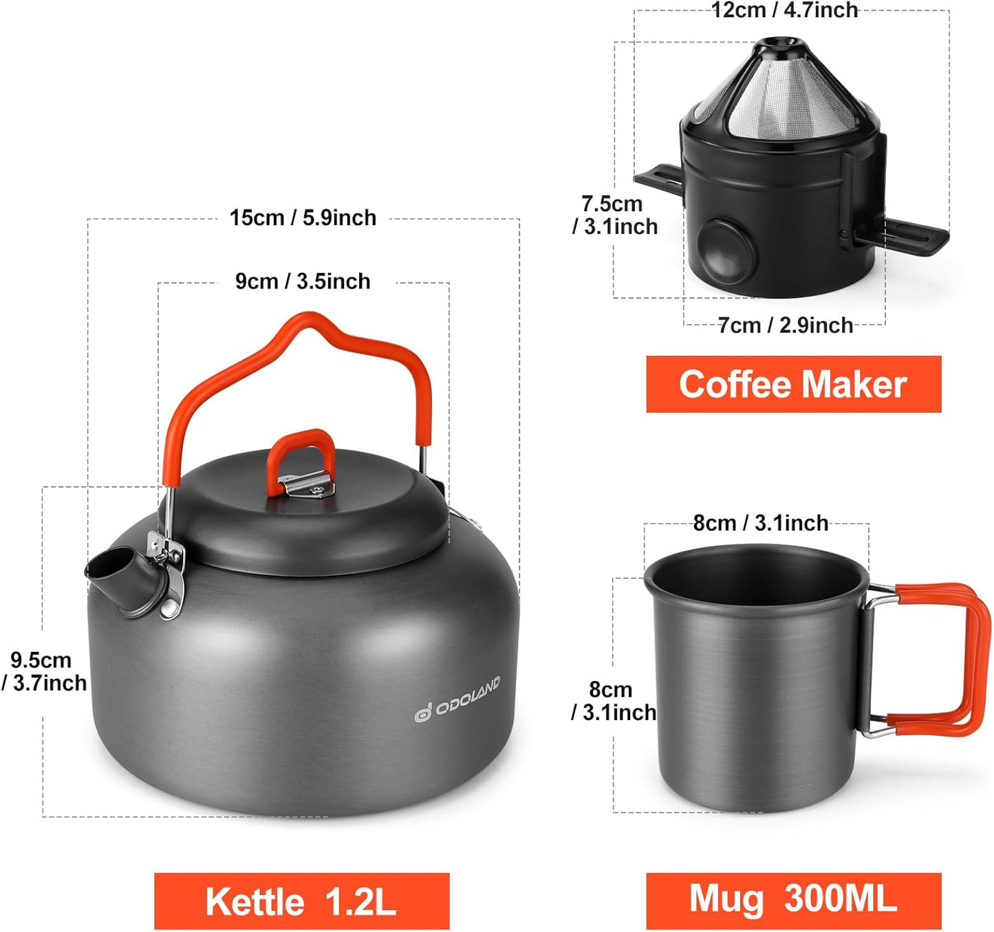 Odoland Camping Coffee Pot Camping Coffee Makers, 1.2L Camping Kettle with Camping Mug and Camp Coffee Filter of Camp Cookware for Hiking Backpacking and Picnic