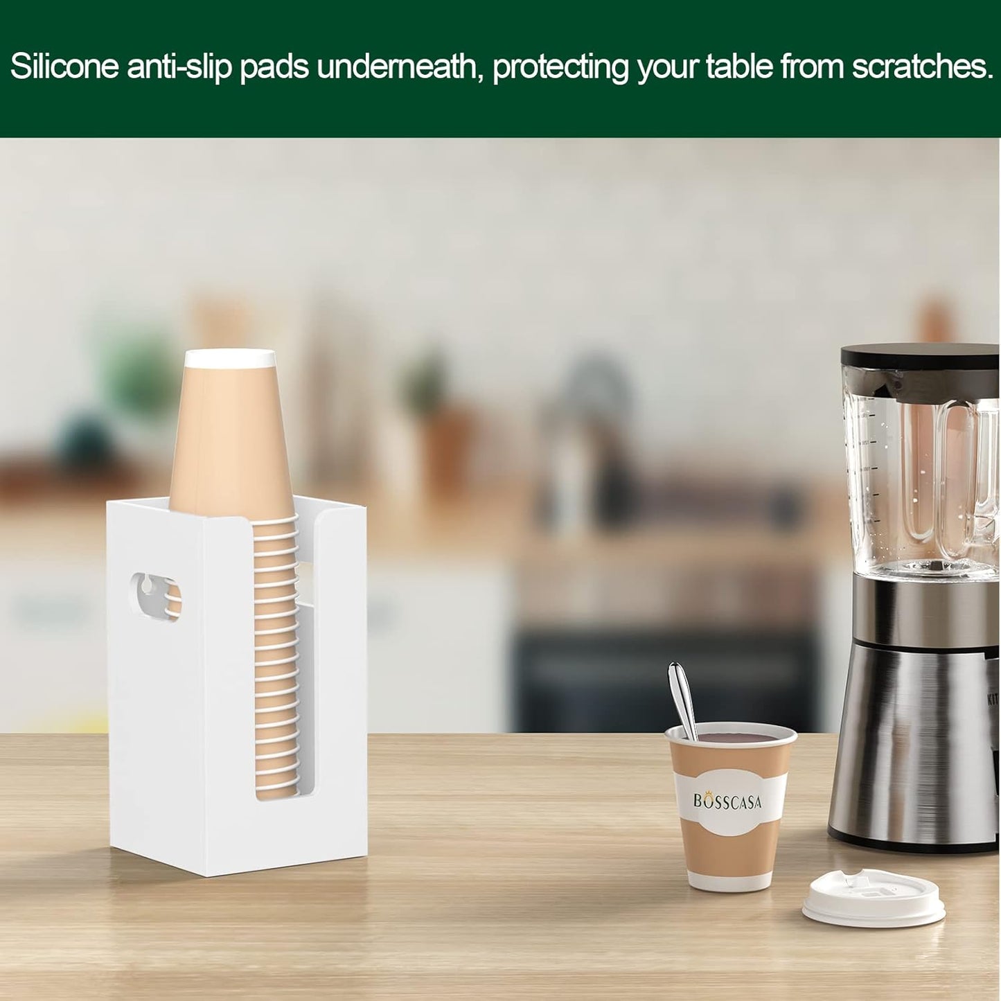 Disposable Coffee Cup Dispenser with Handles, Countertop or Wall Mount Hot/Cold Drink Cup and Lid Holder - Bathroom/Kitchen/Office Acrylic Cup Lid Storage Organizer (1 Compartment, White)