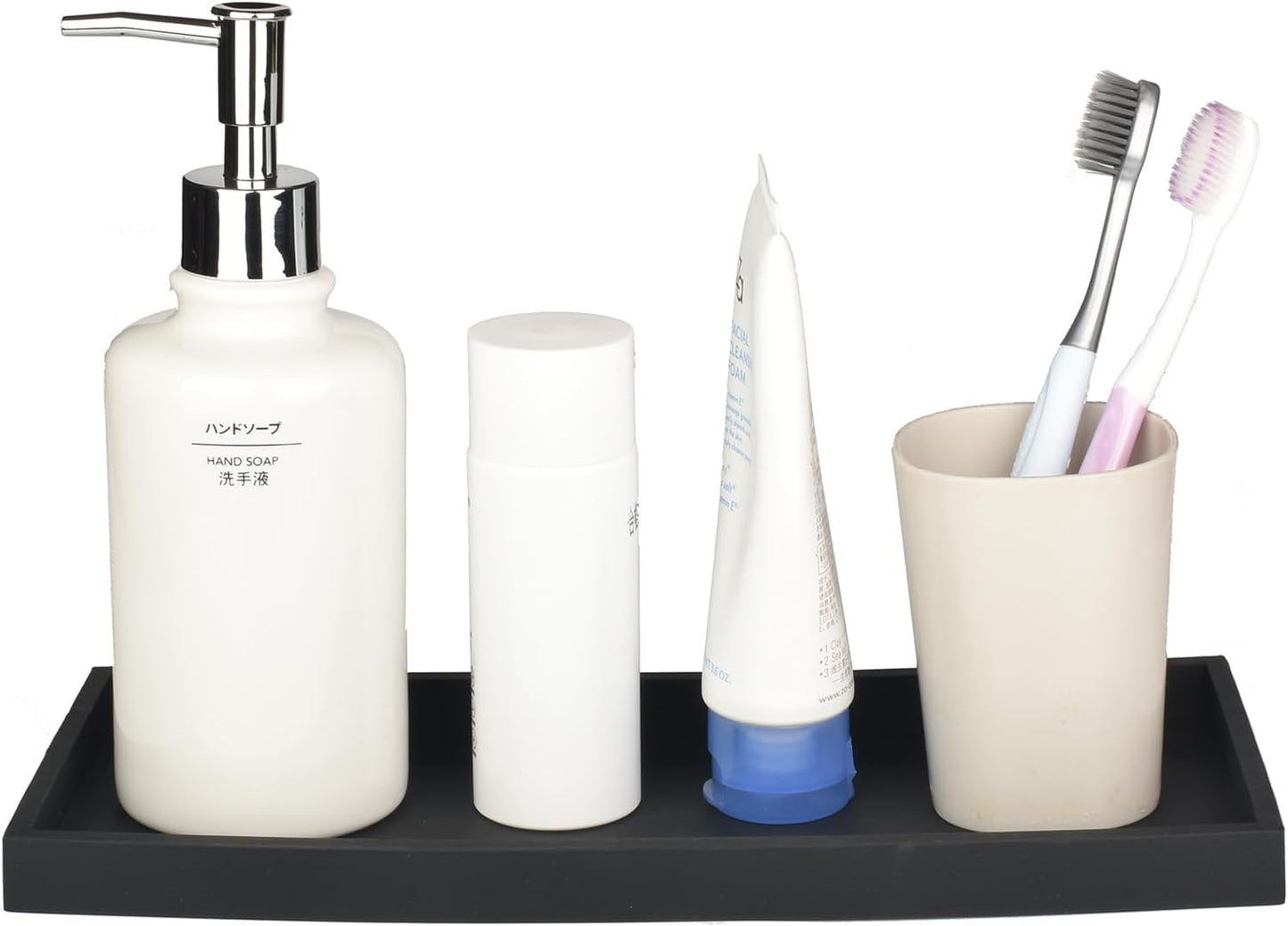 DNC Bathroom Vanity Tray for Counter, 2PC 11.8" Silicone Kitchen Sink Soap Tray for Countertop Dish Holder Dispenser Toilet Tank Desk Organizer Black