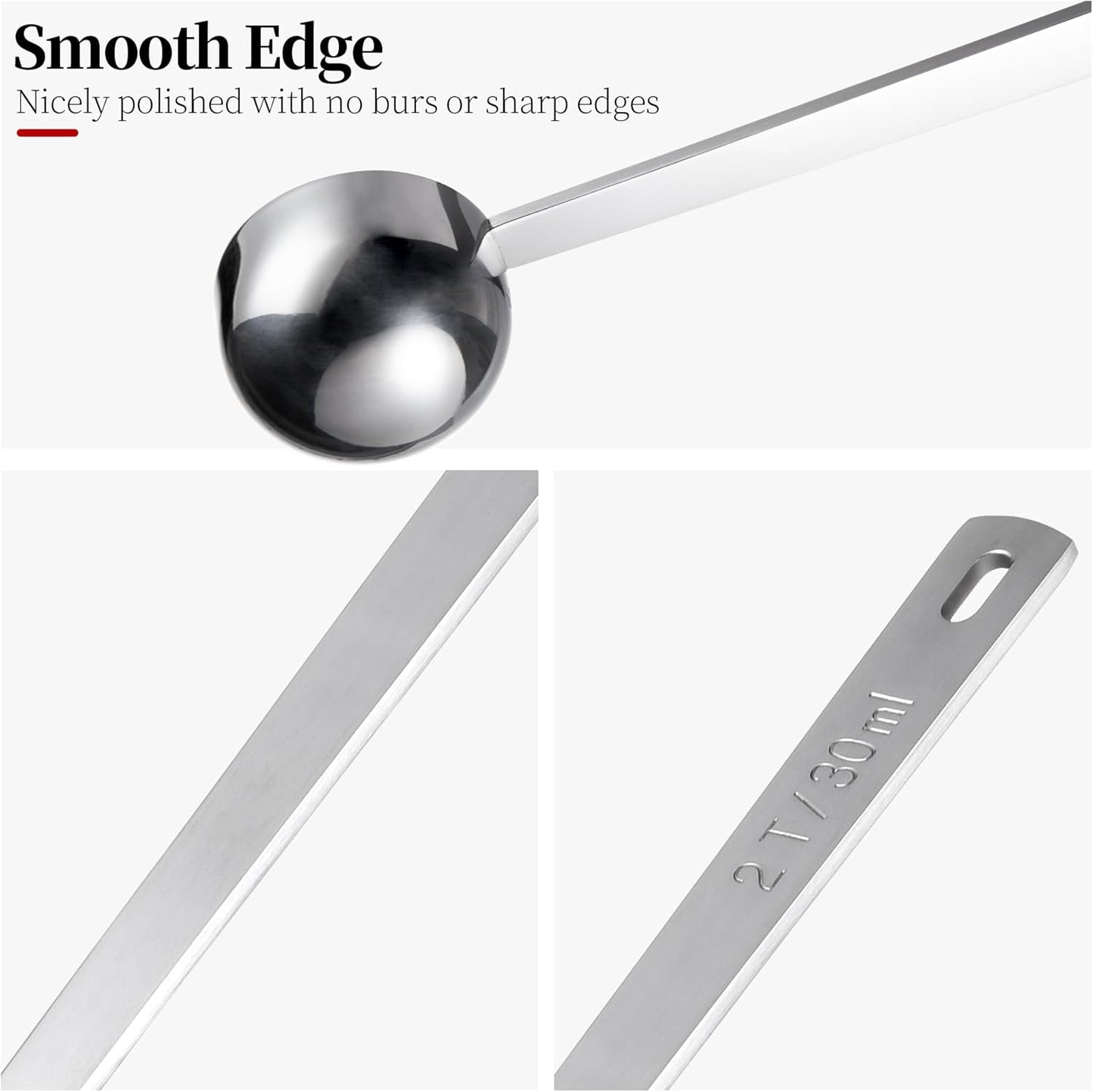 Long Handle Coffee Scoop, 18/8 Stainless Steel Food Grade Measuring Spoon for Coffee Beans Powders Sugar, 10.2in Long Metal Scoop Tablespoon for Easy Container Reach (2tbsp/ 30ml)