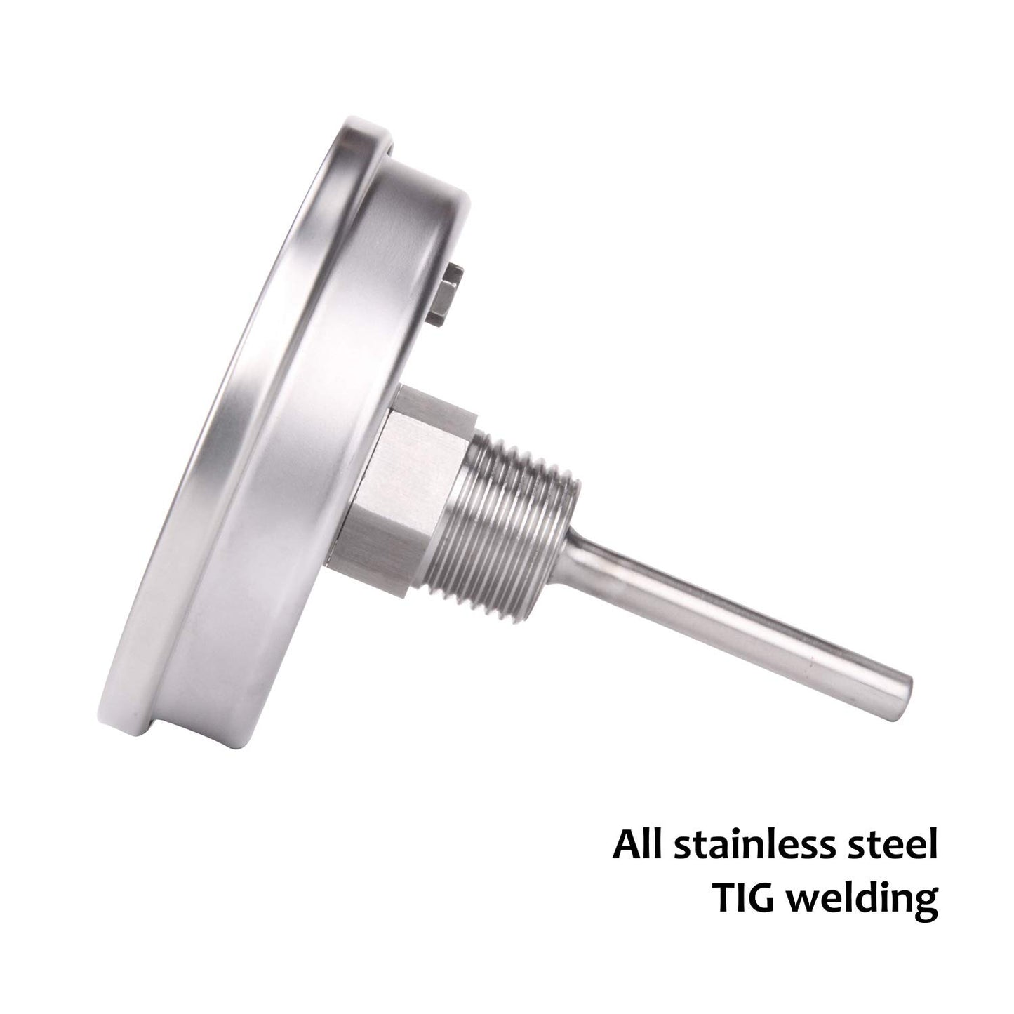 MEASUREMAN Fully Stainless Steel Pot, Kettle, Brewing Bimetal Dial Thermometer, 3" Dial, 2-1/2" Stem, -40-160 deg F/-40-70 deg C, -1% Accuracy, Adjustable, 1/2" NPT Back Mount