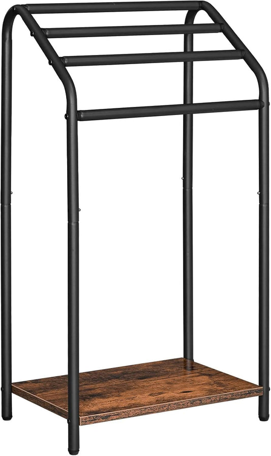 HOOBRO Freestanding Towel Rack, 4 Tier Blanket Rack Stand, 16.3"L x 11.2"W x 31.3"H, Blanket Ladder Holder, Quilt Rack, Drying and Display Rack, Living Room, Bathroom, Rustic Brown and Black BF64LB01