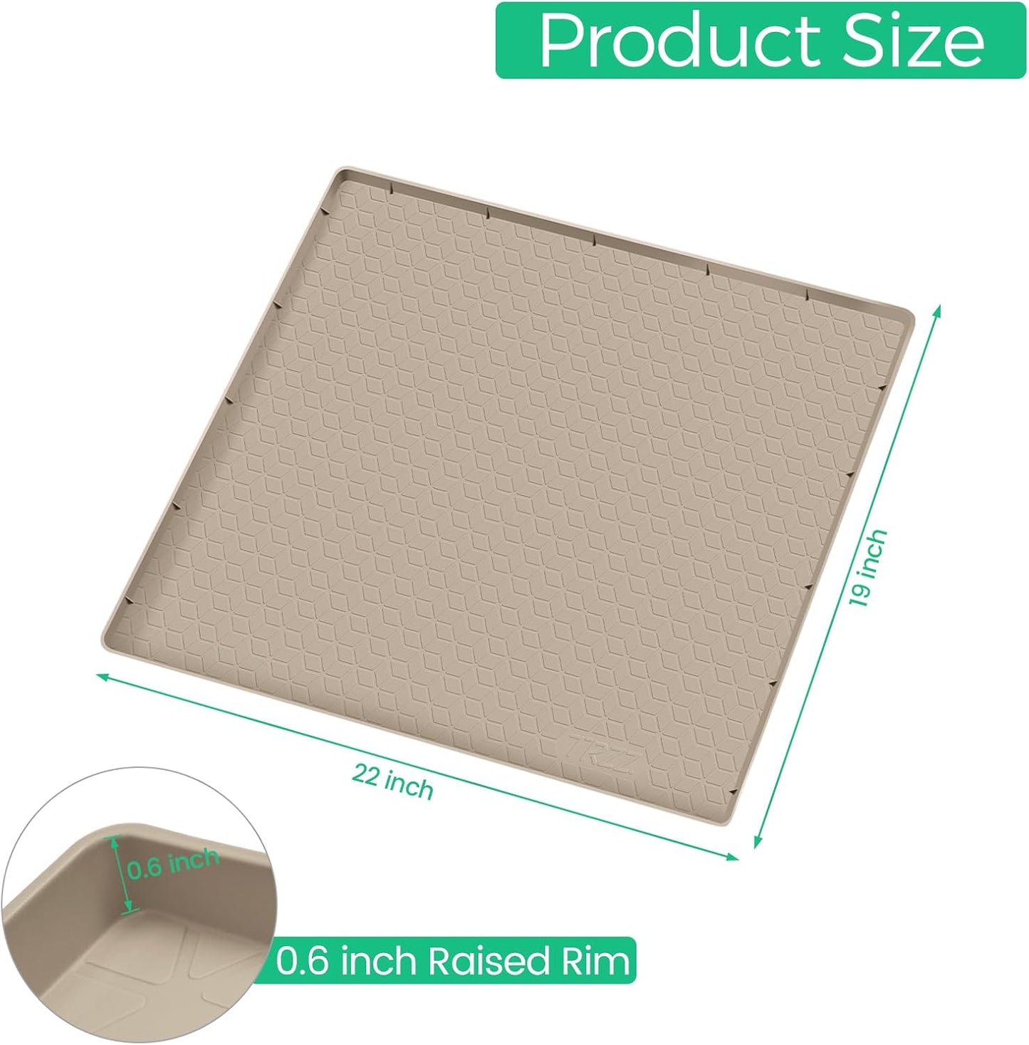 TRZZ Silicone Waterproof Under Sink Mat 22" x 19", Drip Tray and Cabinet Liner for Kitchen and Bathroom, Prevents Water Damage and Organizes Cabinets (Khaki)