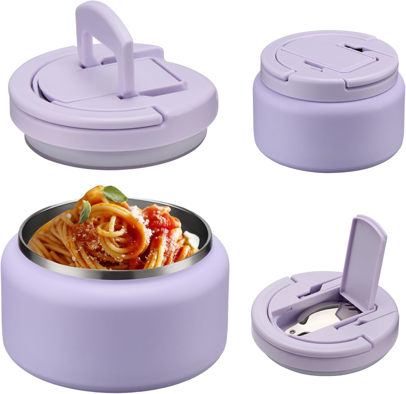 Soup Thermo for Hot Food Kids 13.5oz Lunch Containers with Buckle Lid Wide Mouth Hot Food Jar Vacuum Insulated Stainless Steel Bento Box Leakproof with Spoon(Purple)