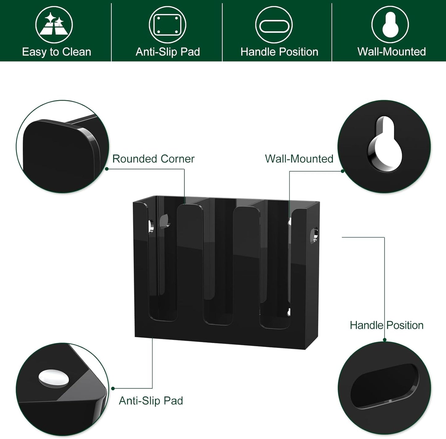 Disposable Coffee Cup Dispenser with Handles, Countertop or Wall Mount Hot/Cold Drink Cup and Lid Holder - Bathroom/Kitchen/Office Acrylic Cup Lid Storage Organizer (3 Compartments, Black)