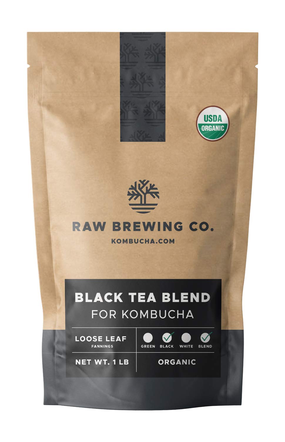Kombucha.com Certified Organic Loose Leaf Tea - Kombucha Brewing Blends (Black Tea Blend, 1 Pound + 100 XL FILTER BAGS)