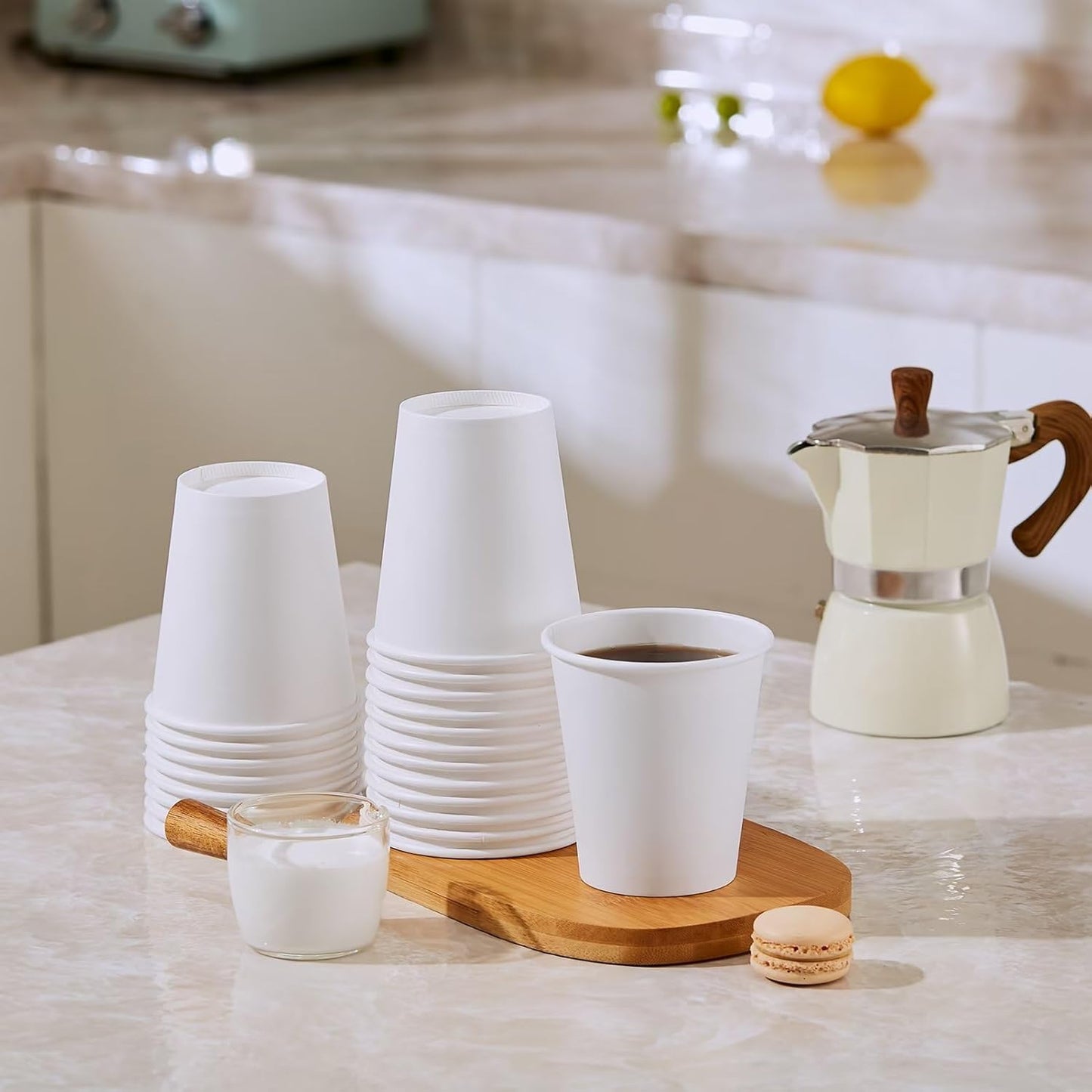 JOLLY PARTY 300 Pack 10 oz Disposable Paper Coffee Cup, Hot/Cold Beverage Drinking Cups for Water, White Paper Hot Coffee Cups