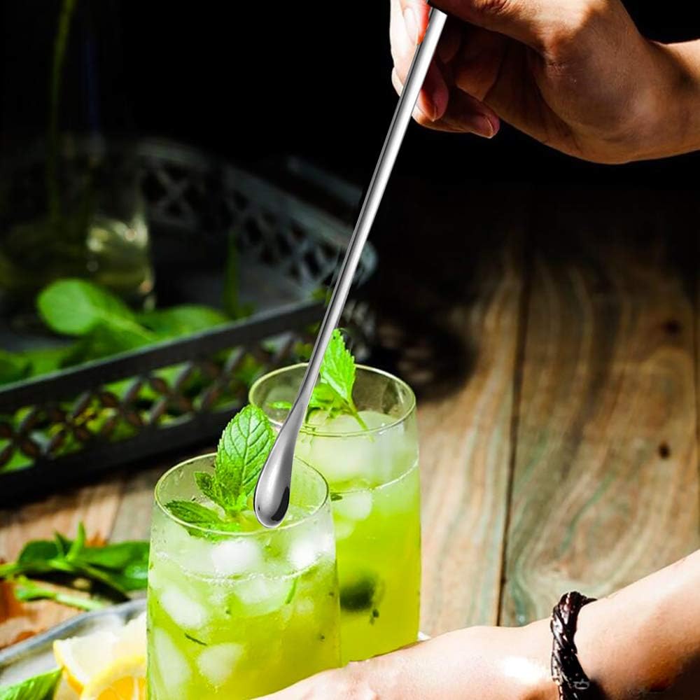 Delove Long Stainless Steel Cocktail Stirrers Stir Cocktail Drink Swizzle Stick Beverage Coffee Mixing Stirring Spoon- Tiny Salt Condiment Spoon (10.3-inch)