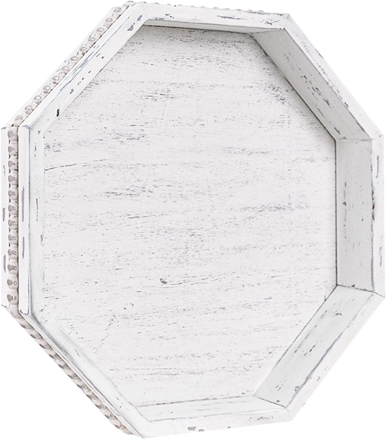 Wooden Decorative Tray, Small Serving Tray with Wood Bead, Farmhouse Big Tray for Ottoman, Countertop, Coffee Tabl, 13" x 13"x 1.6" (Retro White)