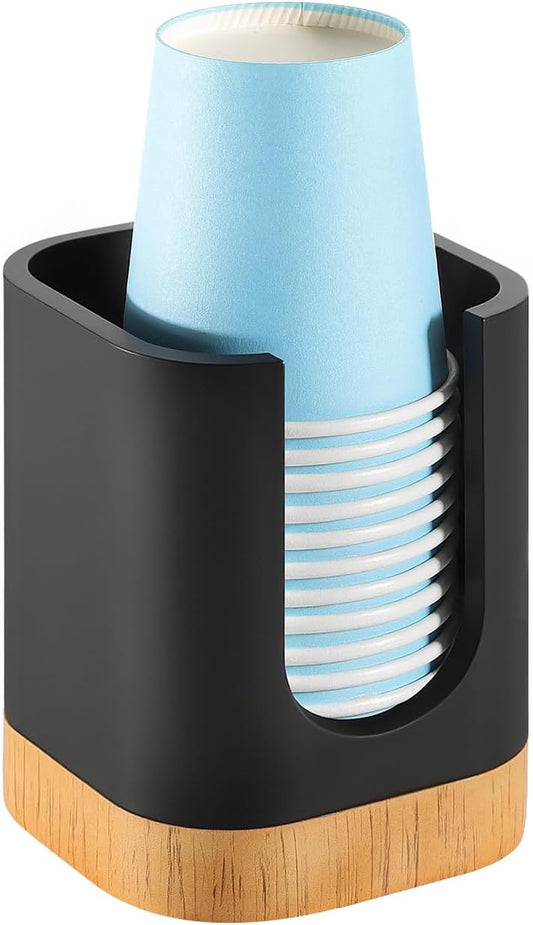Luxspire Bathroom Cup Dispenser, Dixie Cup Holder 3-5oz, Disposable Paper Cup Holder for Bathroom, Cotton Pad Container, Guest Bathroom Essentials, Matte Black
