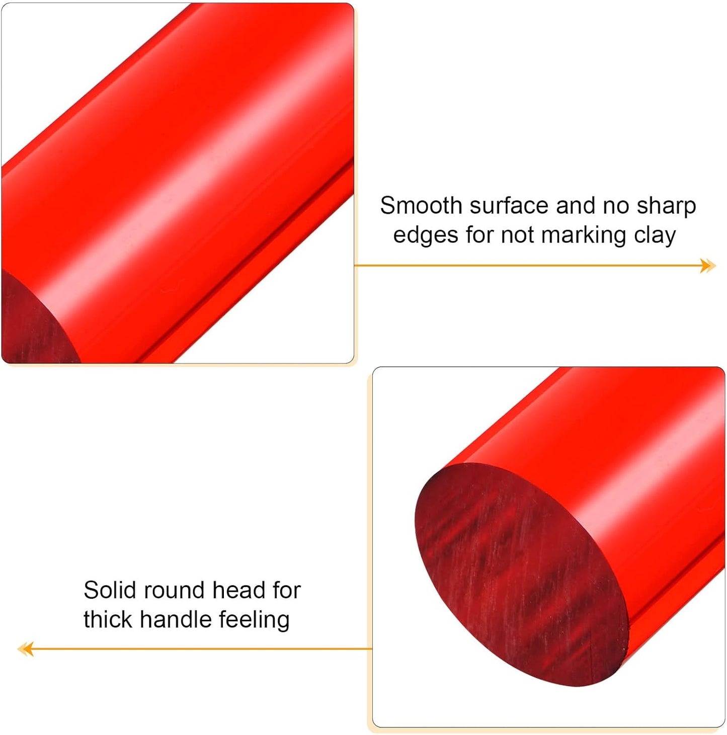 HARFINGTON Acrylic Clay Roller 7.28 Inch x 1 Inch Solid Non-Stick Plastic Round Tube Roller Polymer Clay Rod Fondant Rolling Pin for Shaping, Sculpting, Modeling DIY Crafts, Red