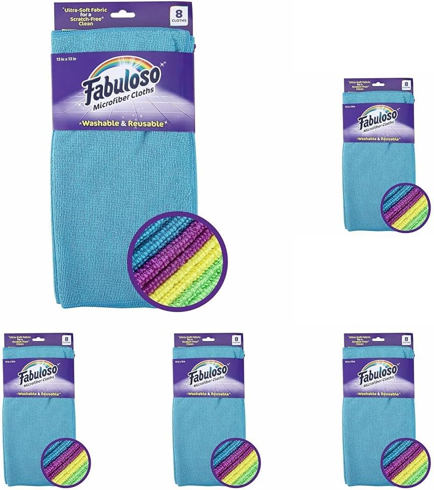 Fabuloso Microfiber Cleaning Cloths, 8 ct, Rainbow Colors | Lint-Free, Scratch-Free Cleaning Cloths for Surfaces and Wood Furniture | Microfiber Dustless Cloth for Bold and Bright Cleaning Experience