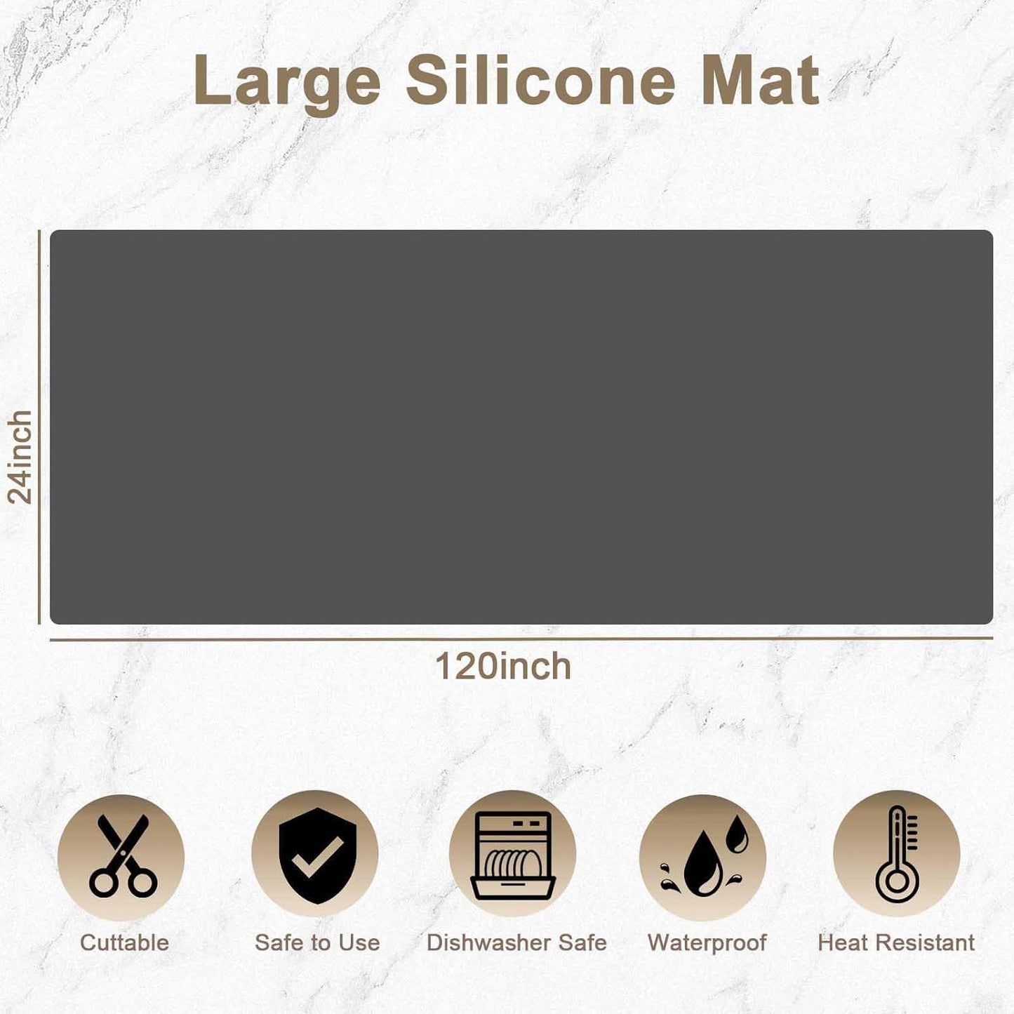 120"x24"(305cmx60cm) Large Silicone Kitchen Counter Mat, Heat Resistant Non-Slip Countertop Protector, Waterproof Multipurpose Mat for Kitchen Island, Black