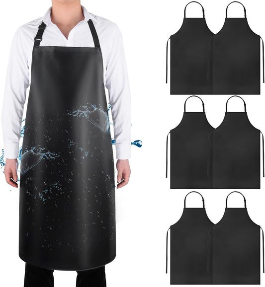 Gotega 6 Pack Waterproof Rubber Vinyl Apron 40 Inch Chef Aprons for Men Heavy Duty Chemical Work Apron Extra Long Grilling Aprons with Adjustable Bib Apron for Dishwashing Lab Butcher Black